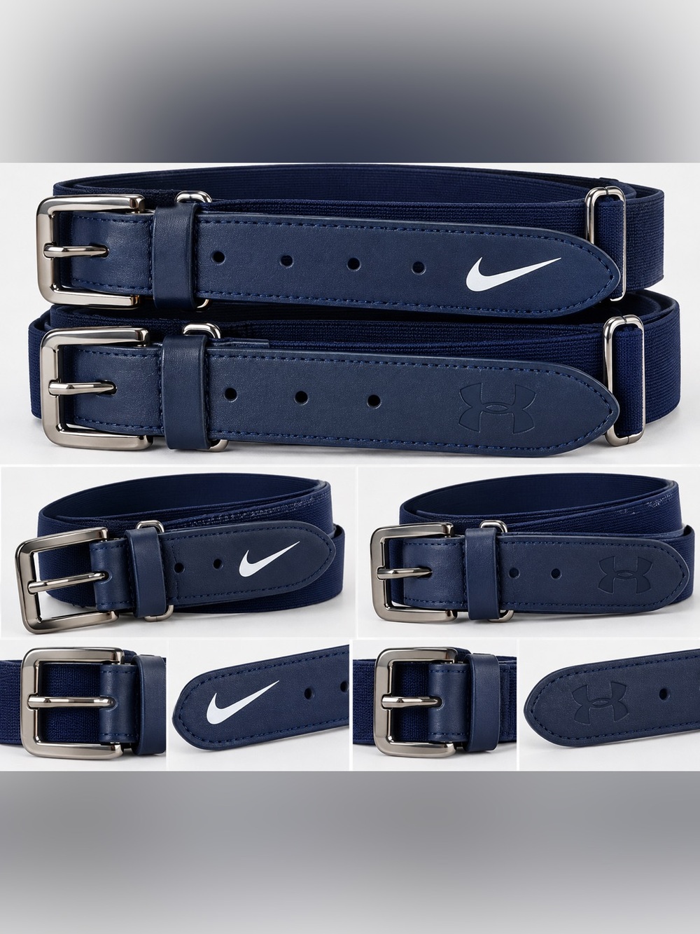 Nike Under Armour Baseball Softball Belts Navy Blue Adjustable One Size Lot of 2